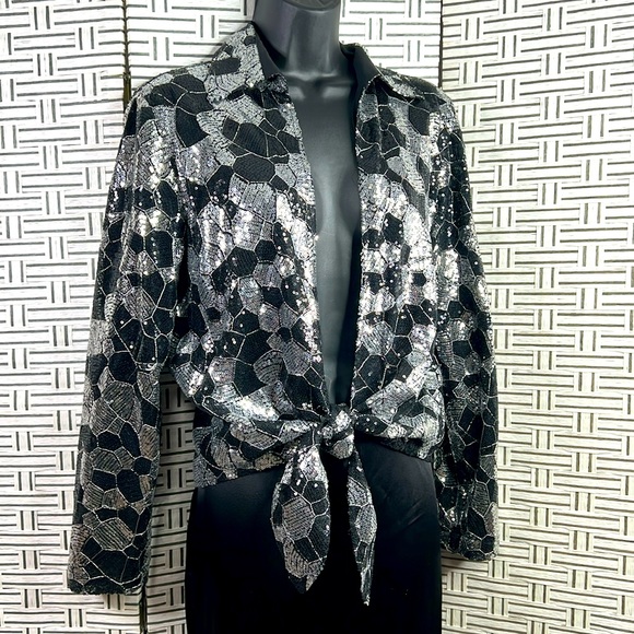 Chicos sequined tie open front top - Picture 1 of 10